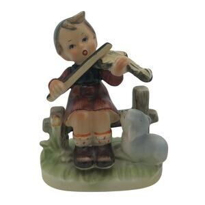 Vintage Napcoware Collectible Figurine Girl on Fence Playing Violin Sheep Japan